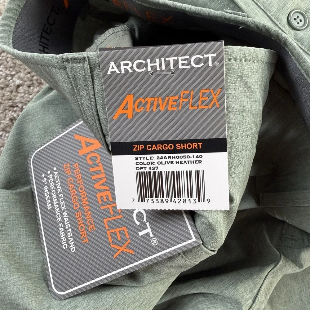 Architect Cargo Shorts Mens 40 Olive Green ActiveFlex Stretch Pockets Summer